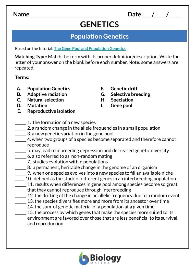 Genetics - Lesson Outline & Worksheets - Biology Online Tutorial